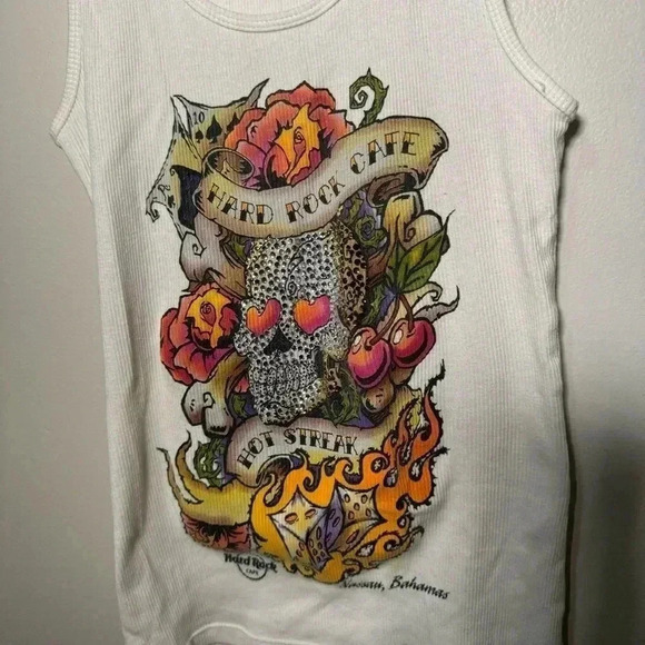 Vintage Y2K hard rock bling tank top skull goth punk M - Picture 4 of 6